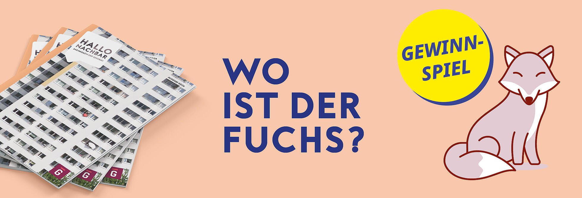 Gewinnspiel-Banner mit Fuchs-Illustration und der Aufschrift Wo ist der Fuchs?