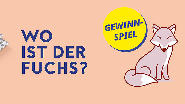 Gewinnspiel-Banner mit Fuchs-Illustration und der Aufschrift Wo ist der Fuchs?